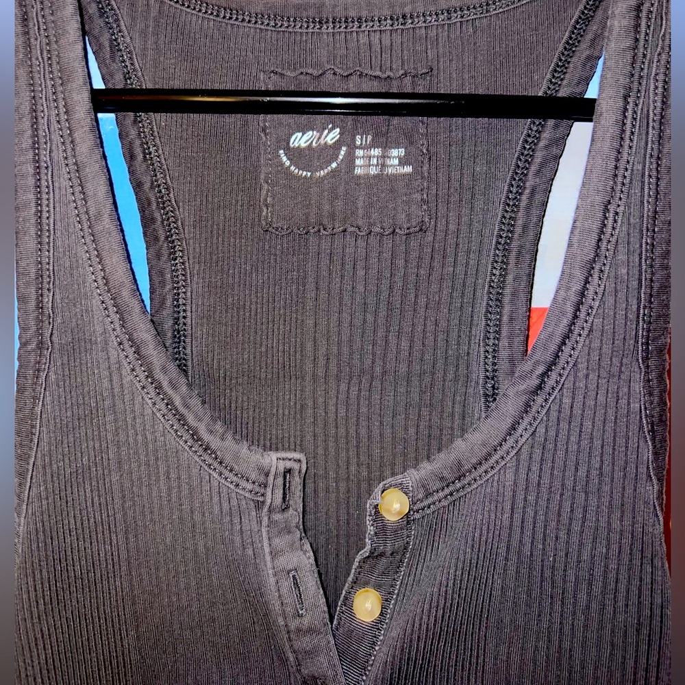 AERIE Grey Washed Button Tank